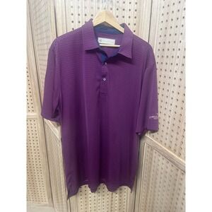 Donald Ross Mens Large Purple Striped Golf Polo Jekyll Island Georgia Logo Shirt